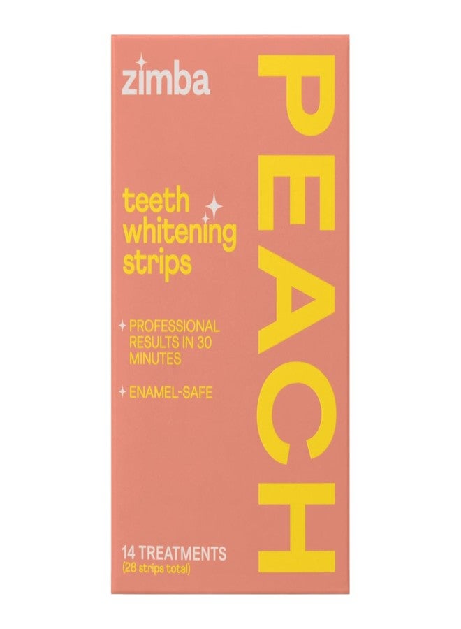 Zimba Teeth Whitening Strips Vegan Whitening Strip Enamel Safe Teeth Whitening Hydrogen Peroxide Teeth Whitener for Coffee, Wine, and Other Stains, 28 Strips (14 Day Treatment), Peach - Image 1
